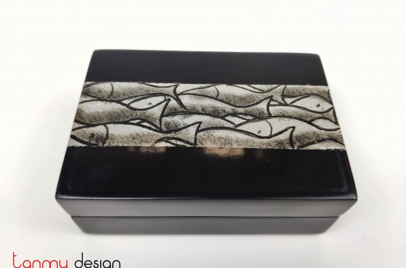 Black name card box with hand-painted silver fish